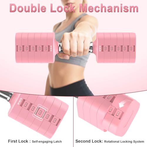 Hezeyferg 30.8LB Adjustable Dumbbell Set, Each Adjustable Weight Dumbbell with 6 Levels 4.4/6.6/8.8/11/13.2/15.4lb, Hand Weights Set for Men/Women Home Gym Exercise Workout - color: Pink
