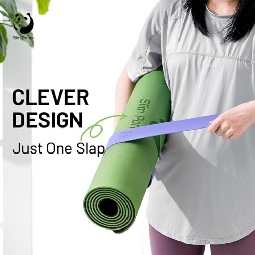 Slim Panda Yoga Mat Strap Slap Band, One Snap Keeps Mats Tightly Rolled, Heavy-Duty Clasp Fits Most Size Mats(24" L X 2" W) - color: Purple