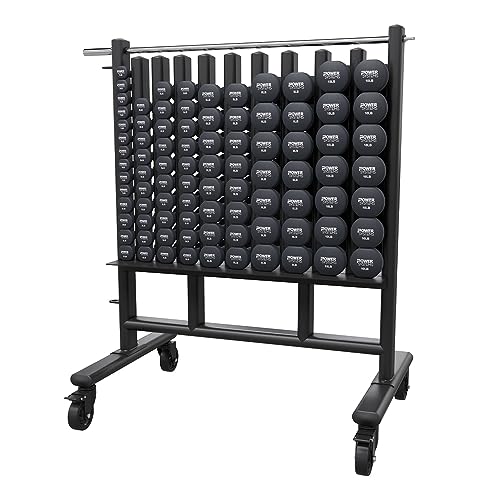 Power Systems Premium Dumbbell Storage Rack – Mobile Weight Rack with Wheels, Heavy Duty Steel Organizer for Home Gym, Fitness Studio & Commercial Use, Secure Space Saving Design (Rack Only)