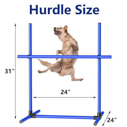 6 Weave Poles or 2 Hurdle Dog Agility Set, Indoor & Outdoor - color: Blue Weave Poles 6