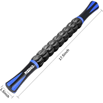 Muscle Roller Massage Roller Stick- Deep Tissue Fascia Blaster for Myofascial Pain Relief, Lymphatic Drainage & Body Sculpting, Handheld Physical Therapy & Recovery Tool (Blue black-18 inch)