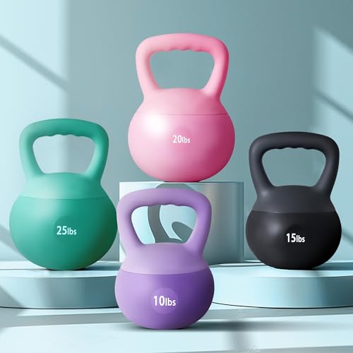 SogesPower Soft Kettlebells,Iron Sand Filled Weights Strength Training Kettlebells,Shock-Proof Weights and Wide-Grip Handle,Fitness Home Gym Soft Kettlebells for Women Men Children, Purple - color: 15LBS