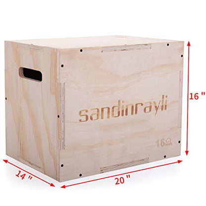 3-in-1 Wooden Plyo Jump Box for Training, Workout Step Platform, Multi-Sided Crossfit Equipment for Exercises of All Skill Levels