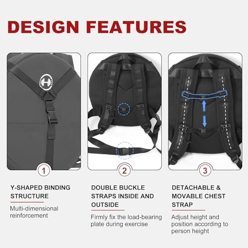Weighted Backpack Weighted Vest for Fitness and Bodyweight Workouts, Adjustable Padded Straps, 15 LBS barbell Weight Plate Ideal for Training