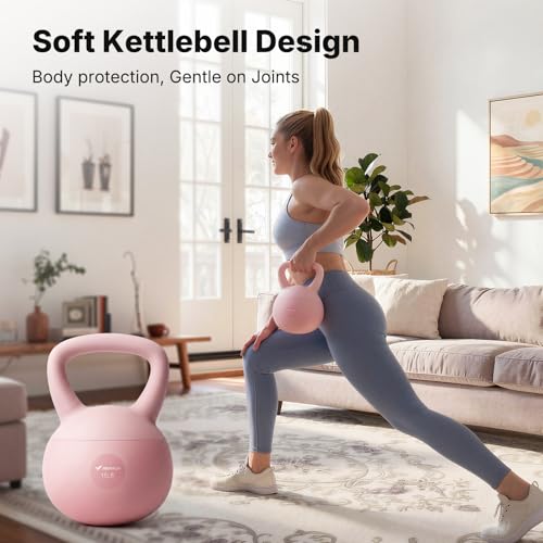 MERACH Soft Kettlebells, Strength Training Kettlebell with Wide Non-Slip Handle, Sea and Iron Sand Filled Kettle Bell with Soft-Sided Cushioned Base for Home Workouts, Ideal for Men, Women(15lb Pink/25lb Blue) - color: Pink 15lbs
