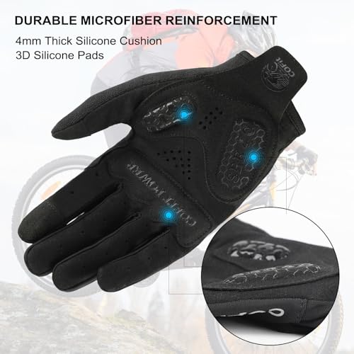 Cycling Gloves for Men Women, Full Finger Bike Gloves with Touchscreen Fingers, 4mm Padded Palm, Breathable Lightweight Bicycle Gloves with Anti-Slip Grip for Road Cycling, MTB, Commuting - size: X-Large