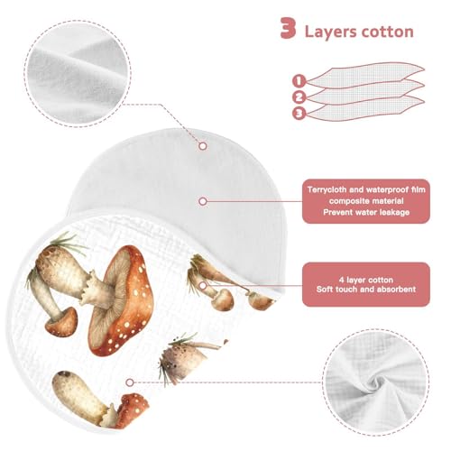 Cute Mushroom Muslin Burp Cloths 1 Pack - Extra Large 22"x11", 4-Layer Soft Absorbent Cotton, Waterproof Backing, Baby Drool Rags for Newborn