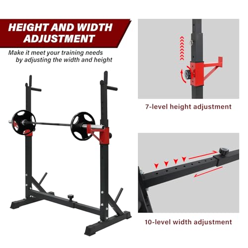 Adjustable Squat Rack Stand with Barbell Rack, Weight Plate Holder, J Hooks,Dip Bar Station for Bench Press Strength Training Max Load 550LBS Suitable