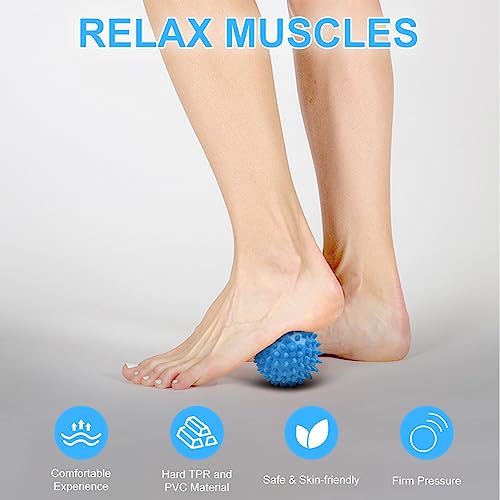 URAQT Spiky Massage Ball Set, 2 Pack Physical Therapy Massage Balls, Hard Lacrosse Ball & Spiky Massage Ball for Myofascial Release and Trigger Point Deep Tissue Massage (Blue)