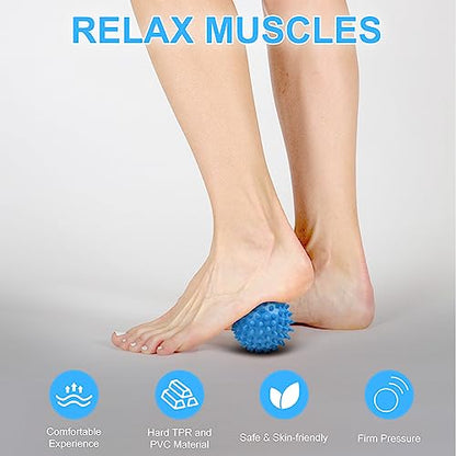 URAQT Spiky Massage Ball Set, 2 Pack Physical Therapy Massage Balls, Hard Lacrosse Ball & Spiky Massage Ball for Myofascial Release and Trigger Point Deep Tissue Massage (Blue)