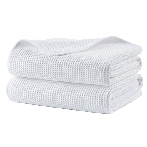 POLYTE 380 GSM Poly Blend Microfiber Quick Dry Waffle Bath Towel, 30x60 in - color: White
