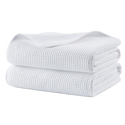 POLYTE 380 GSM Poly Blend Microfiber Quick Dry Waffle Bath Towel, 30x60 in - color: White