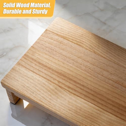 Half Steps for Seniors 3.5" Wooden Step Stool for Seniors with Non-Slip Rubber Feet Standard Depth (9.5 inch), Sturdy Step Stool for Stairs, Solid Pinewood Platform Step for Indoor Use