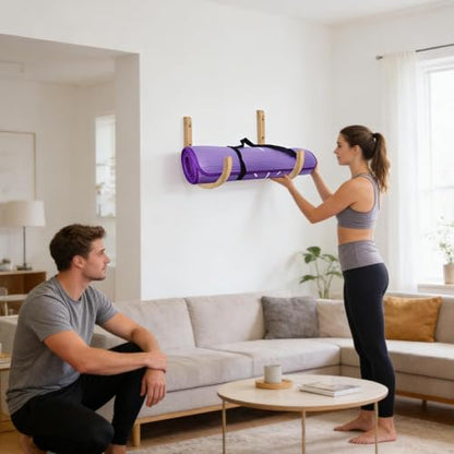 Yoga Wall Stand, Wooden Storage Rack, Fitness Organizer with Easy Install, Exercise Holder with Durable Grip, 9.84x9.06inch Gym Accessory, Home Fixture for Resistance Band Storage