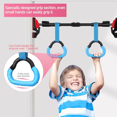 ’s Gymnastics Rings Set 2 Pairs with Adjustable Straps 1m Blue and Red Pull up Rings for Indoor Fitness Training Boys Workout Equipment