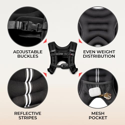 Weighted Vest - Weight Vest for Running, Strength Training & Muscle Building, Features Reflective Stripe for Safe Outdoor Workouts (available in 6lbs to 30lbs)