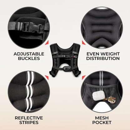 Weighted Vest - Weight Vest for Running, Strength Training & Muscle Building, Features Reflective Stripe for Safe Outdoor Workouts (available in 6lbs to 30lbs)