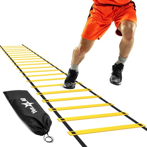 Yes4All Agility Ladder Speed Training Equipment, Adjustable Football Ladder for All Ages with Carry Bag, Durable, Portable, Multiple Colors & Rungs