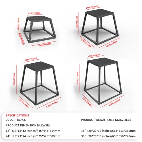 Plyo Box Jump Platforms, 12/18/24/30 Inch Single and Set Plyometric Jumping Box for Men and Women for Home Gym - color: Black Set-12/18/24/30"