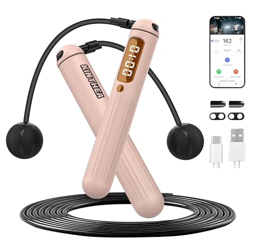KINTHEA 2 in 1 Smart Jump Rope, APP Control & Data Record, Cordless Jumping Rope with Counter for Women, Men, All Age, Adjustable Skipping Rope for Cardio Fitness in Limited Home Space & Outdoor - color: PINK