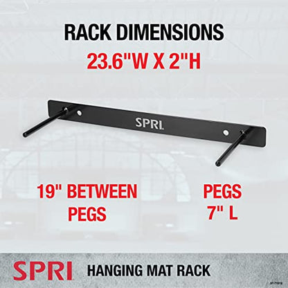 SPRI Hanging Exercise Mats for Gyms, Closed-Cell Foam Yoga & Fitness Mats with Grommets, Thick Workout Mats for Studios & Group Fitness Classes, Wall Rack Mat Holder Storage, Black