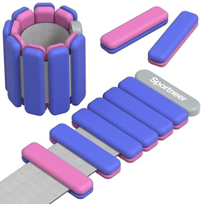 Sportneer Wrist & Ankle Weights for Women Men 4 lbs (2 lb Each) Adjustable Silicone Weighted Bracelet Set for Gym Yoga Pilates Cardio Strength Training Wearable Arm Hand Workout Weights