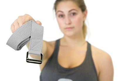 Yoga Strap, Friction-Less Easy-Feed Buckle, Super Soft Cotton/Polyester Blend Webbing, Free eGuide. (8 Feet) - color: Grey