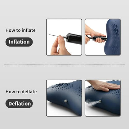 Lumbar Support Pillow, Inflatable Rubber Lumbar Pillow for Lower Back Pain Relief - Car Back Cushion for Driving Seat, Office Chair, Back Support Stretcher, Waterproof, Adjustable Thick, 12''Lx 14''H