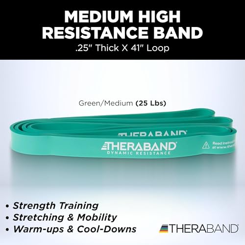 THERABAND High Resistance Band, Medium Elastic Super Band for Full Body Workouts, Physical Therapy, Strength Training, Durable 41” Loop Exercise Band, 25 lb Resistance - size: Medium (25 lbs)