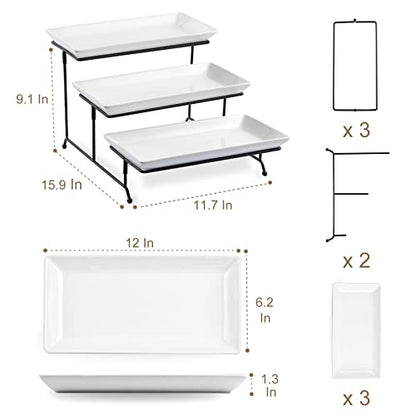 LYEOBOH 3 Tier Serving Tray, Tiered Serving Tray, Platters for Food Display - color: Black, style: 12inch Rectangle platter