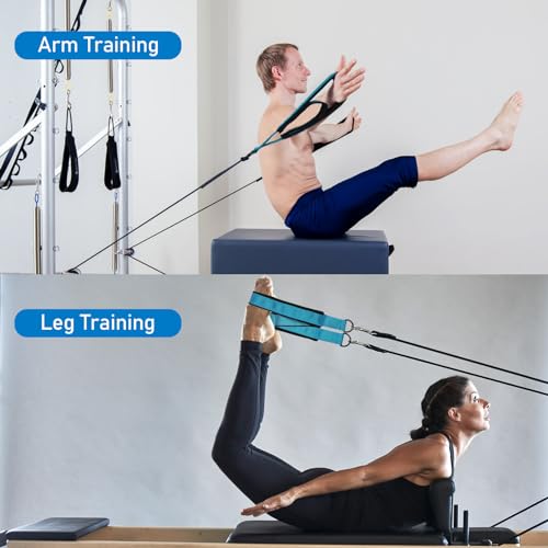 Pilates Straps - Double Loop D-Ring Straps for Reformer, Padded, Home Gym Workout - color: Blue