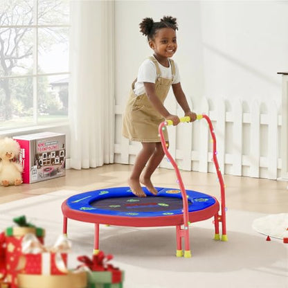 SPORTSOUL Mini Trampoline for Kids 3-6 with Super Safe Foam Handle Bar - color: Red & Blue