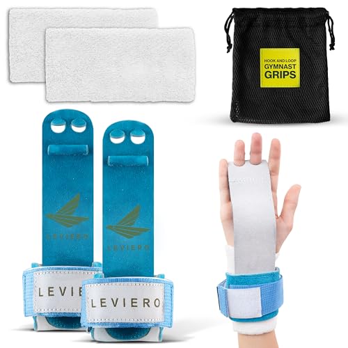 Gymnastics Grips Set, Grips for Gymnastics Girls, Dowel Grips with Soft Leather, Hook and Loop Wrist Straps, and Adjustable Finger Holes, for All Ages - color: Aqua, size: 00