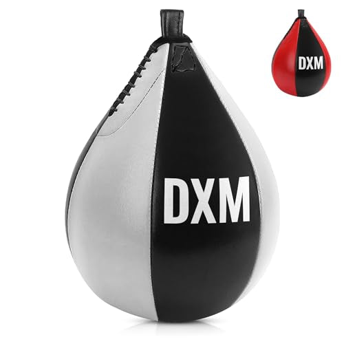 DXM SPORTS Boxing Speed Bag - Leather Speed Bags - Punching Speed Ball - Exercise Workout MMA Speed Bag for Adults - color: Black & White