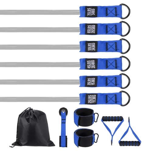 Resistance Bands Set, Bands for Working Out with Door Anchor/Handle/Ankle Strap/Pouch - color: Blue & Grey