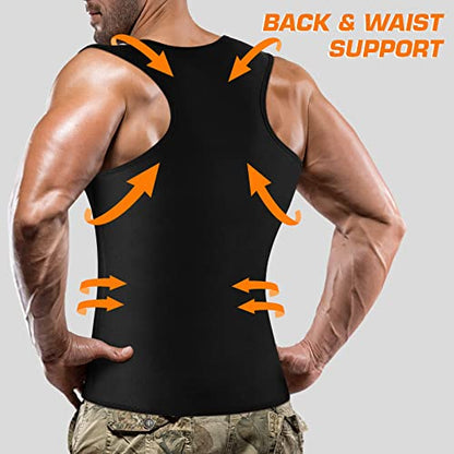 Cimkiz Men's Waist Trainer Sauna Suit Shirt, Gym & Exercise Compression Vest, Sweat-Boosting Workout Top - color: Black, size: 6X-Large