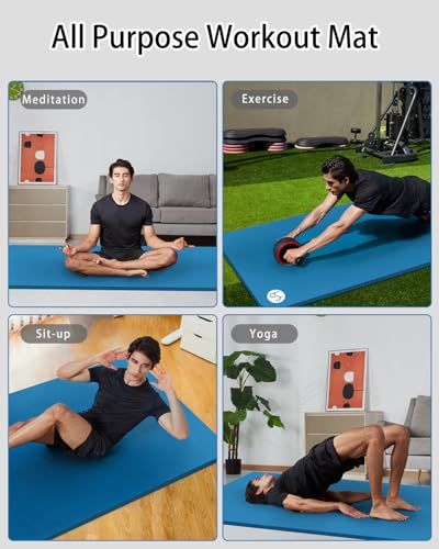 YR Large Yoga Mat for Men Thick Exercise Mat 76"x35" 15mm Foam Mat - color: Blue