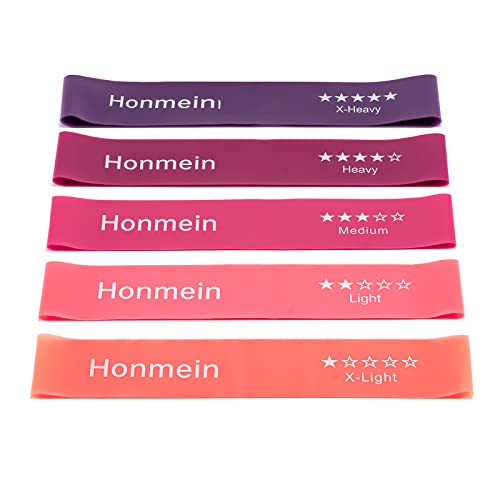 Honmein Resistance Bands for Working Out, Exercise Bands with 5 Resistance Levels Fit for Home Fitness, Strength Training, Natural Latex Resistance Band Include Instruction Guide and Carry Bag - color: Pink