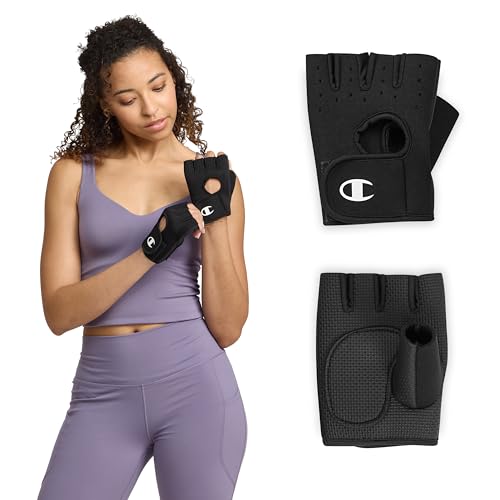 Champion Fingerless Gloves for Women Workout Gloves with Padded Palm & Wrist Support, Breathable Mesh Fabric