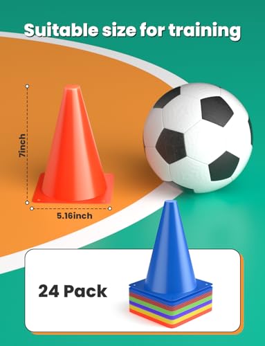 GHB Hex Agility Rings 1 Pack and 24 Pack 7 Inch Football Cones with 3 Carrying Bag