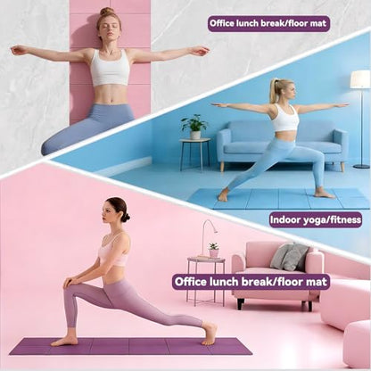 Foldable Yoga Mat Thick Non-Slip Exercise Mat - Packable Travel Fitness Mat with Carrying Bag for Yoga, Pilates, Workout, Home & Gym - color: purple