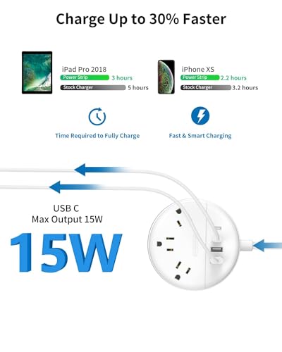2 Prong Power Strip with USB-C, NTONPOWER 2 Prong Extension Cord 15 FT, 2 Prong to 3 Prong Outlet Adapter Rotating Plug, 3 AC Outlets 4 USB Port, Compact Power Strip Ideal for Old House, Travel, White - size: 15 ft