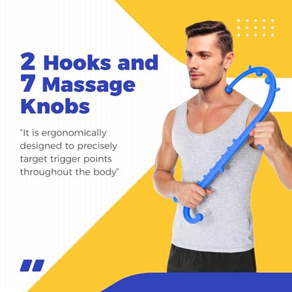 Back and Neck Massager for Pain Relief Deep Tissue, Upgraded Full Body Trigger Point Cane Massage Tools, Therapy Massage Stick Pressure Point Hook, Muscle Knot Remover Tool (Blue)