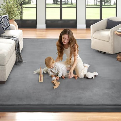 Baby Play Mat for Floor Nursery Rug Muscle Mat Area Rug Playroom Rug 50"x50" Playpen Mat Elastic Foam 1.3" Thick Crawling Mat for Babies,Toddlers, Infants, Kids,Grey