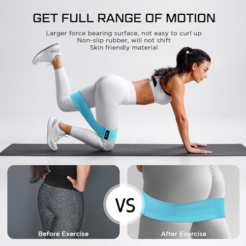 12 Pcs Fabric Resistance Bands for Working Out Non-Slip Booty Exercise Loop Bands for Women Men Glutes Hip Thigh Butt Yoga Pilates Fitness Gym, Light Medium Heavy