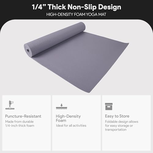 Fitvids All Purpose 1/4-Inch High Density Anti-Tear Exercise Yoga Mat with Carrying Strap, Multiple Colors