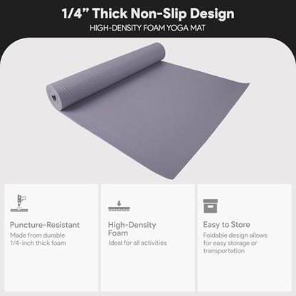 Fitvids All Purpose 1/4-Inch High Density Anti-Tear Exercise Yoga Mat with Carrying Strap, Multiple Colors