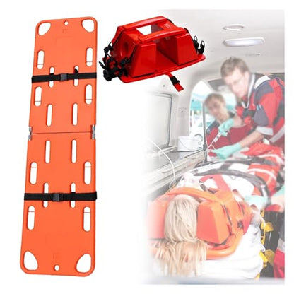 Emerncy Folding Ambulance Stretcher with Head Imlizer & Adjustable Belts - Portable Spine Board Equint for Patient Care & Life-Saving Response, First Aid tial - color: Head Immobilizer+backboard