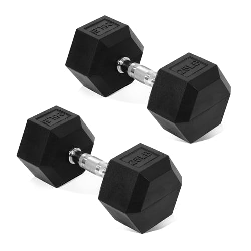 Fitvids Hex Dumbbells Rubber Coated Hand Weights for Exercises and Fitness Home Gym, 5-50 LB Pair - style: 25LBS Pair