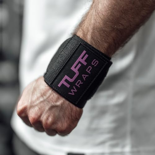 TuffWraps 16" Wrist Wraps: No Thumb Loops, Quality Gym Wrist Wraps for Weightlifting, Bench Press, Powerlifting, and Cross-Training—Try The Belt Loop Tightening System - color: Black/Pink